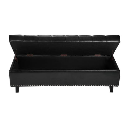 VEVOR Button-Tufted Storage Ottoman Bench, PU Leather Bench with Storage and Solid Wood Legs, Modern Shoe Benches Seat for Entryway, Upholstered End of Bed Benches for Living Room, Dining Room, Black - View 10