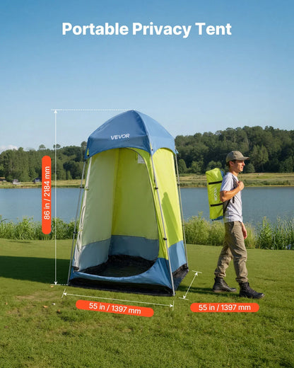 VEVOR Camping Shower Tent, 1 Room, Portable Privacy Tent Changing Room with Ground Stakes, Ropes, Carry Bag, and Steel Poles, 200D Oxford Fabric with Silver Coating, for Camping, Beach, Fishing