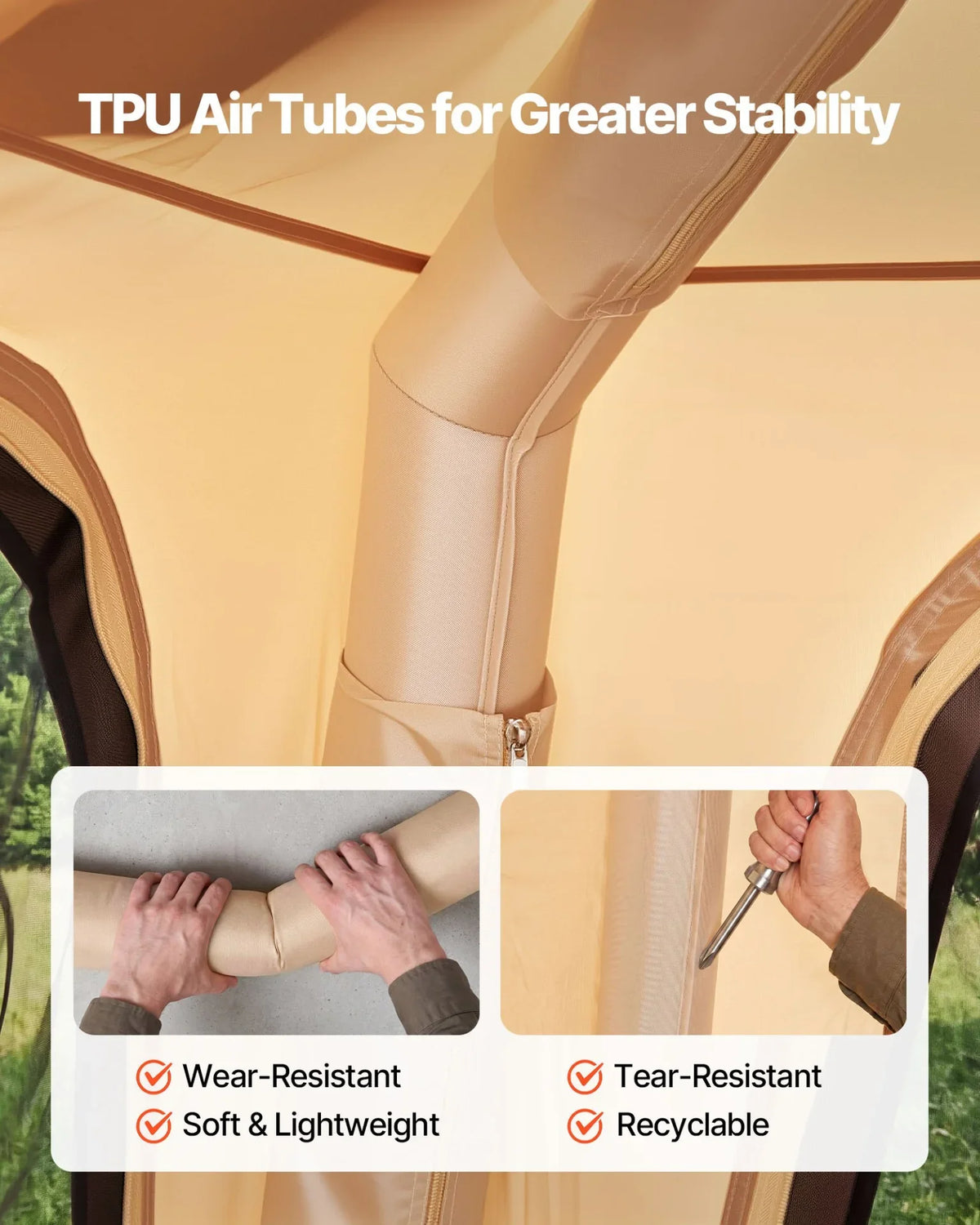VEVOR Camping Tent, 4 Person Inflatable Cabin Tent with Rechargeable Pump, TPU Air Tube & 5 Large Mesh Windows, Portable Easy Setup Waterproof with Carry Bag for Family Outdoor Camping & Hiking, Beige - View 4