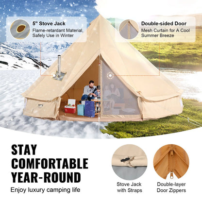 VEVOR Canvas Bell Tent, 4 Seasons 3 m/9.8ft Yurt Tent, Canvas Tent for Camping with Stove Jack, Breathable Tent Holds up to 4 People, Family Camping Outdoor Hunting Party - View 2