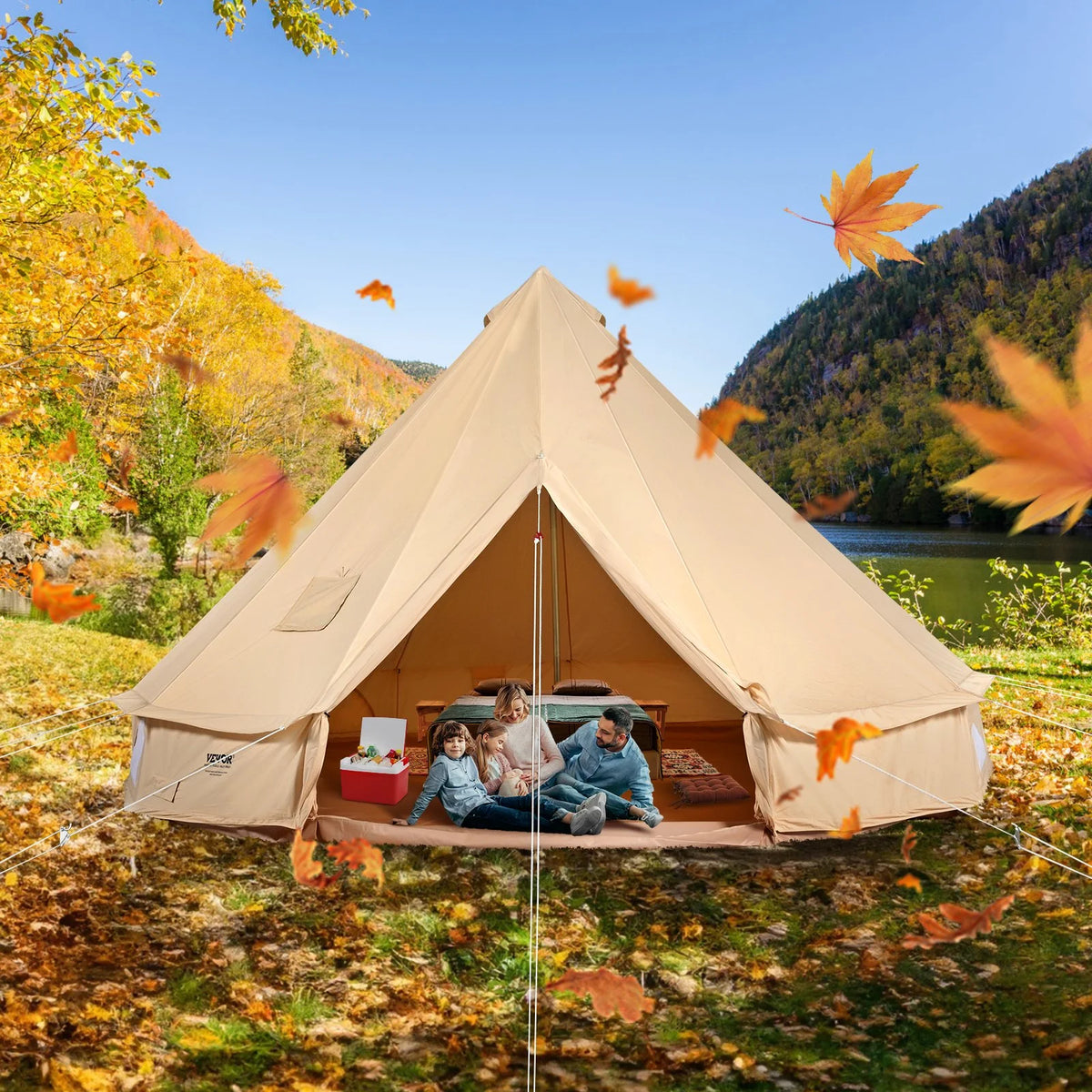 VEVOR Canvas Bell Tent, 4 Seasons 3 m/9.8ft Yurt Tent, Canvas Tent for Camping with Stove Jack, Breathable Tent Holds up to 4 People, Family Camping Outdoor Hunting Party - View 7