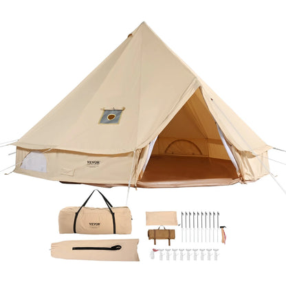 VEVOR Canvas Bell Tent, 4 Seasons 3 m/9.8ft Yurt Tent, Canvas Tent for Camping with Stove Jack, Breathable Tent Holds up to 4 People, Family Camping Outdoor Hunting Party - View 8