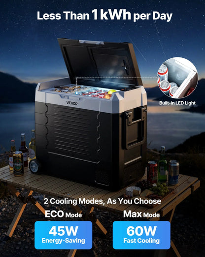 VEVOR Car Refrigerator, DC 12/24V AC100-240V Compressor Electric Cooler,  -4°F to 68°F Truck Refrigerator with APP Control, Wheels & Dual Zone, 58 QT Cars Cooler for RVs, Boats, Camping, Fishing - View 5
