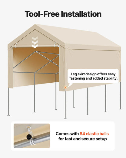 VEVOR Carport Replacement Canopy, 10 x 20 ft Potable Garage Tent Top Tarp with Sidewalls, UV-Resistant & Waterproof, Heavy Duty Car Shelter Tarp with Ball Buggees, Beige, Frame Not Included - View 5