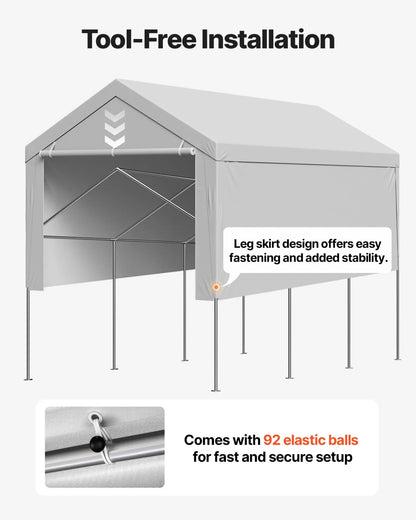 VEVOR Carport Replacement Canopy, 13 x 20 ft Potable Garage Tent Top Tarp with Sidewalls, UV-Resistant & Waterproof, Heavy Duty Car Shelter Tarp with Ball Buggees, Grey, Frame Not Included - View 5