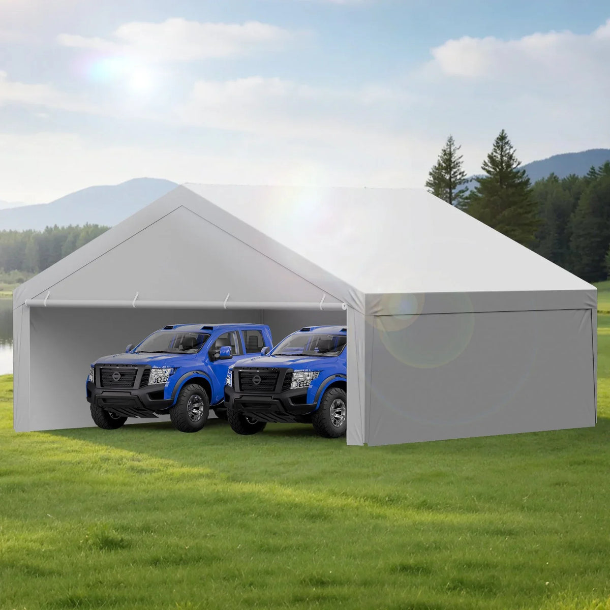 VEVOR Carport Replacement Canopy, 20 x 20 ft Potable Garage Tent Top Tarp with Sidewalls, UV-Resistant & Waterproof, Heavy Duty Car Shelter Tarp with Ball Buggees, Grey, Frame Not Included - View 7