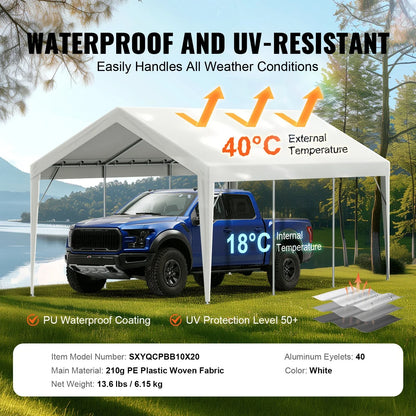 VEVOR Carport Replacement Canopy Cover 10 x 20 ft, Garage Top Tent Shelter Tarp Heavy-Duty Waterproof & UV Protected, Easy Installation with Ball Bungees,White (Only Top Cover, Frame Not Include) - View 11
