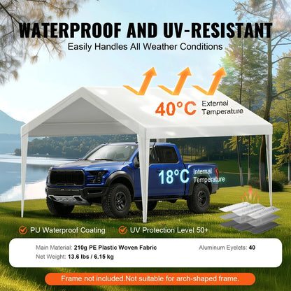 VEVOR Carport Replacement Canopy Cover 10 x 20 ft, Garage Top Tent Shelter Tarp Heavy-Duty Waterproof & UV Protected, Easy Installation with Ball Bungees,White (Only Top Cover, Frame Not Include) - View 14
