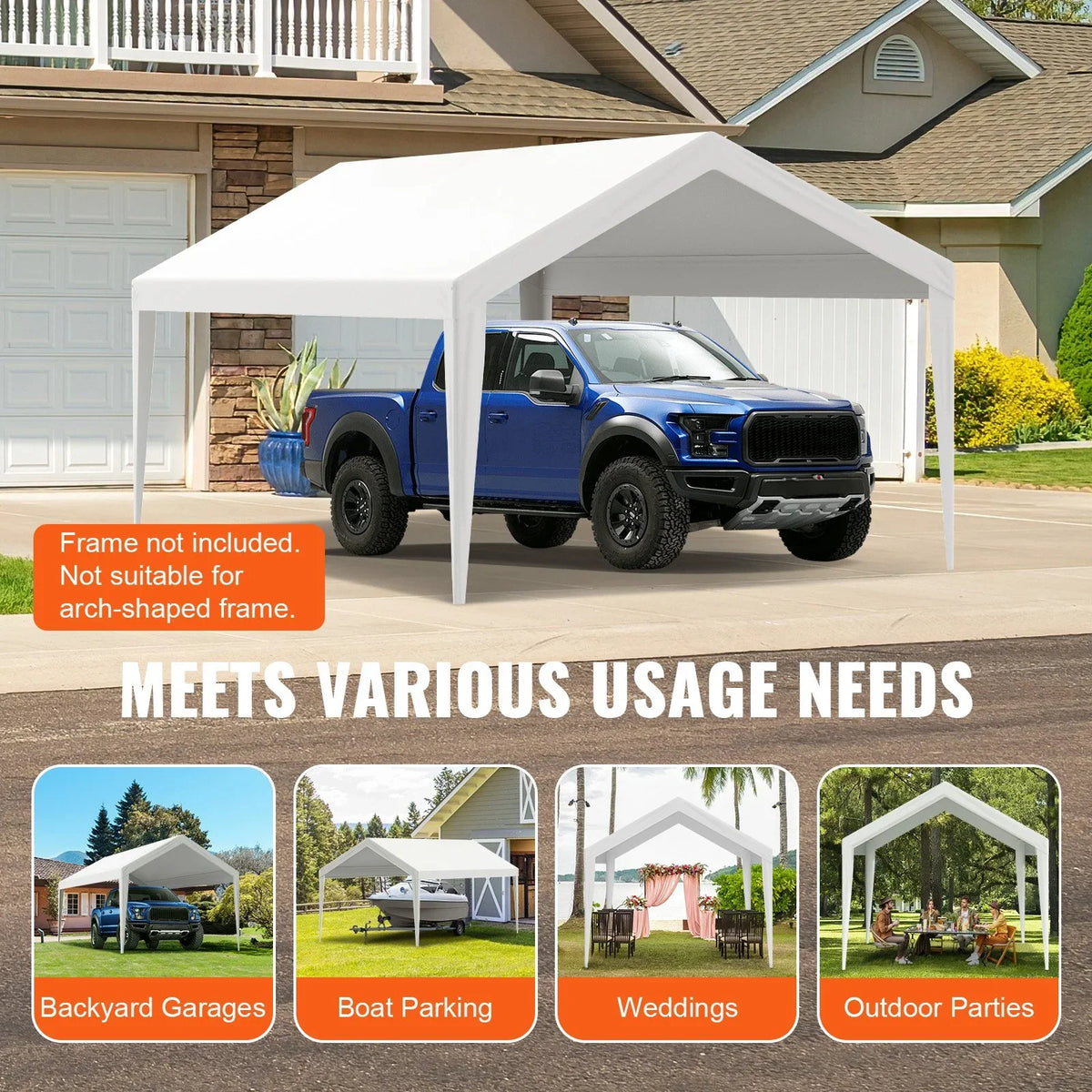 VEVOR Carport Replacement Canopy Cover 10 x 20 ft, Garage Top Tent Shelter Tarp Heavy-Duty Waterproof & UV Protected, Easy Installation with Ball Bungees,White (Only Top Cover, Frame Not Include) - View 17