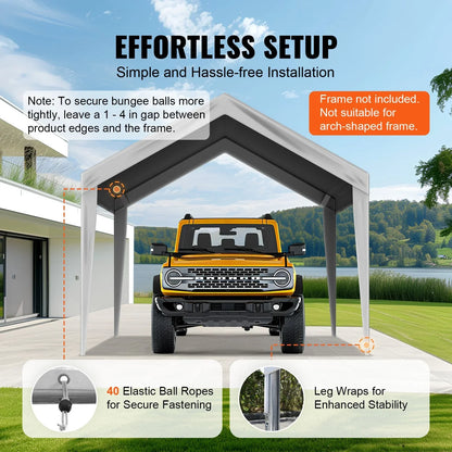 VEVOR Carport Replacement Canopy Cover 10 x 20 ft, Garage Top Tent Shelter Tarp Heavy-Duty Waterproof & UV Protected, Easy Installation with Ball Bungees,Grey (Only Top Cover, Frame Not Include) - View 17