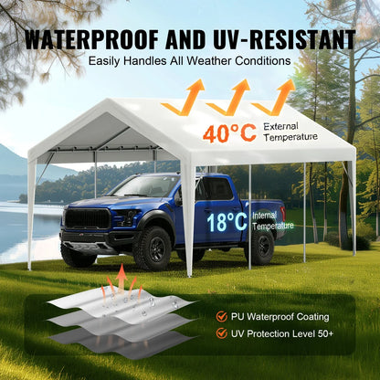 VEVOR Carport Replacement Canopy Cover 10 x 20 ft, Garage Top Tent Shelter Tarp Heavy-Duty Waterproof & UV Protected, Easy Installation with Ball Bungees,White (Only Top Cover, Frame Not Include) - View 2