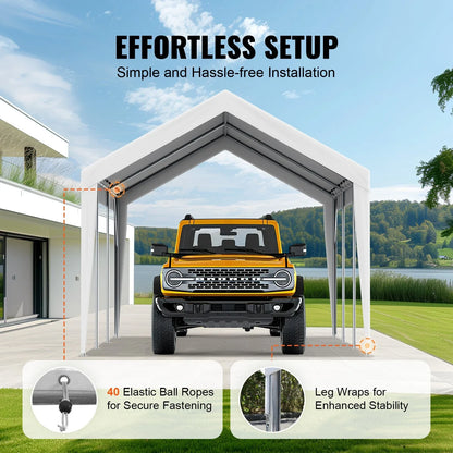 VEVOR Carport Replacement Canopy Cover 10 x 20 ft, Garage Top Tent Shelter Tarp Heavy-Duty Waterproof & UV Protected, Easy Installation with Ball Bungees,White (Only Top Cover, Frame Not Include) - View 4