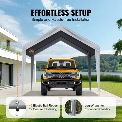 VEVOR Carport Replacement Canopy Cover 10 x 20 ft, Garage Top Tent Shelter Tarp Heavy-Duty Waterproof & UV Protected, Easy Installation with Ball Bungees,Grey (Only Top Cover, Frame Not Include) - View 4
