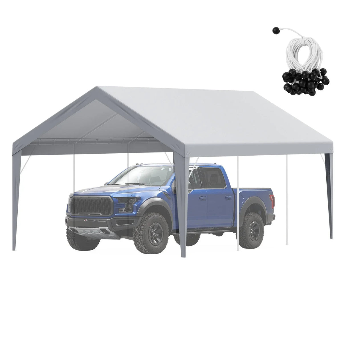 VEVOR Carport Replacement Canopy Cover 12 x 20 ft, Garage Top Tent Shelter Tarp Heavy-Duty Waterproof & UV Protected, Easy Installation with Ball Bungees,Grey (Only Top Cover, Frame Not Include) - View 10