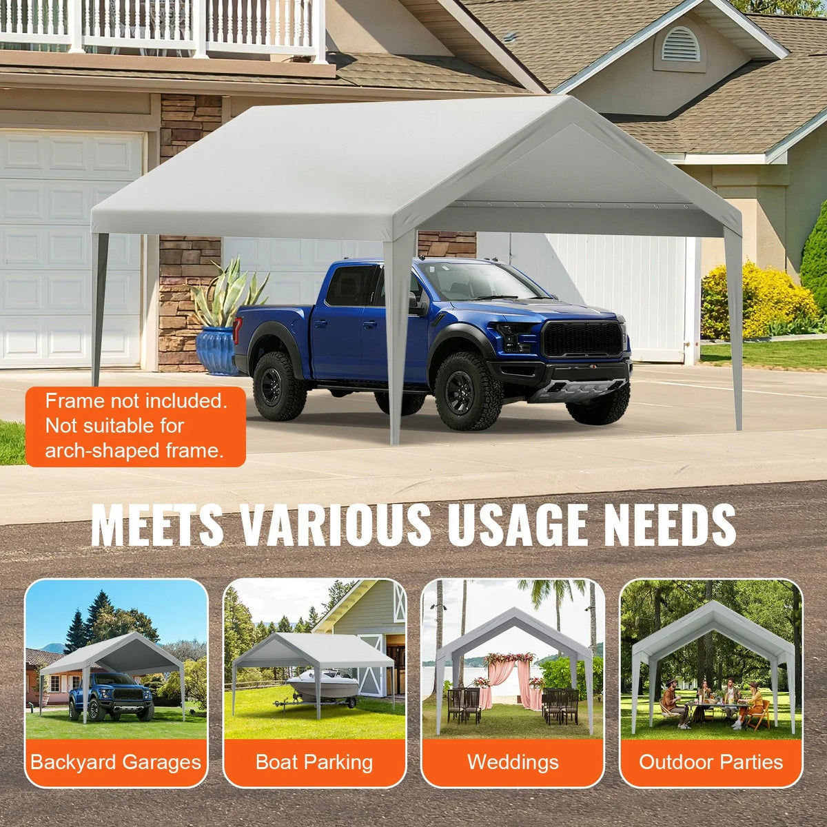 VEVOR Carport Replacement Canopy Cover 12 x 20 ft, Garage Top Tent Shelter Tarp Heavy-Duty Waterproof & UV Protected, Easy Installation with Ball Bungees,Grey (Only Top Cover, Frame Not Include) - View 18