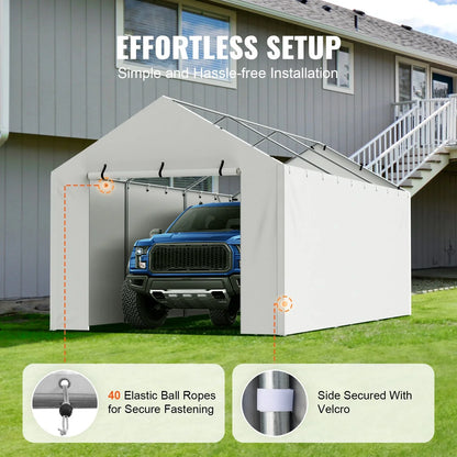 VEVOR Carport Replacement Canopy Cover Side Wall 10 x 20 ft, Garage Tent Shelter Tarp Heavy-Duty Waterproof & UV Protected, Easy Installation with Ball Bungees,White (Top and Frame Not Included) - View 4