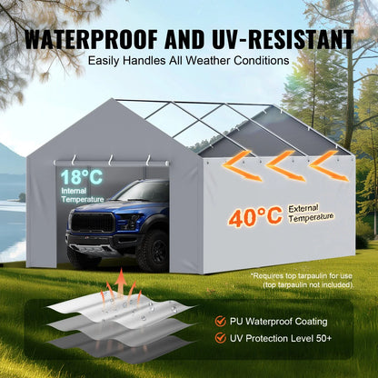 VEVOR Carport Replacement Canopy Cover Side Wall 12 x 20 ft, Garage Tent Shelter Tarp Heavy-Duty Waterproof & UV Protected, Easy Installation with Ball Bungees,Grey (Top and Frame Not Included) - View 2