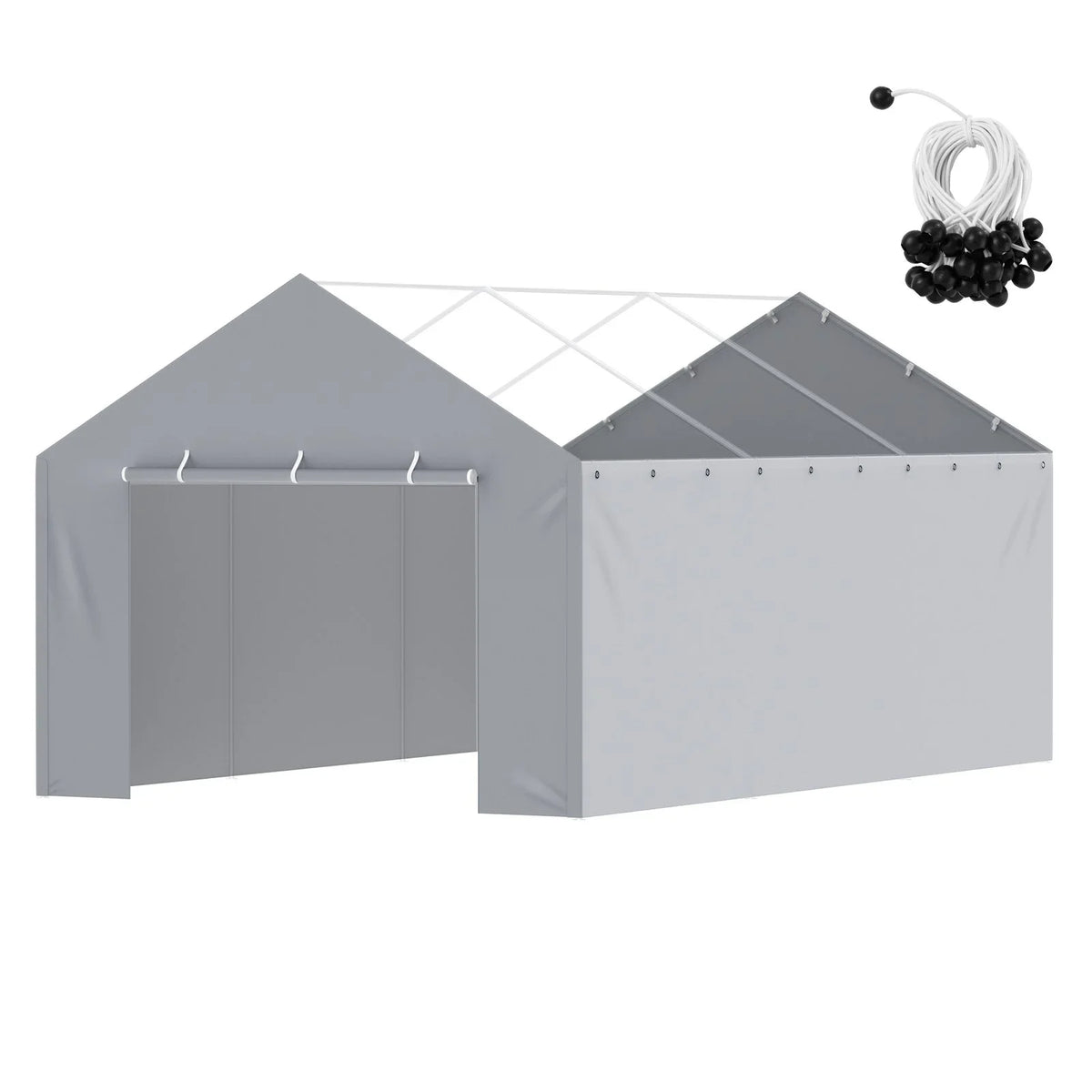VEVOR Carport Replacement Canopy Cover Side Wall 12 x 20 ft, Garage Tent Shelter Tarp Heavy-Duty Waterproof & UV Protected, Easy Installation with Ball Bungees,Grey (Top and Frame Not Included) - View 8