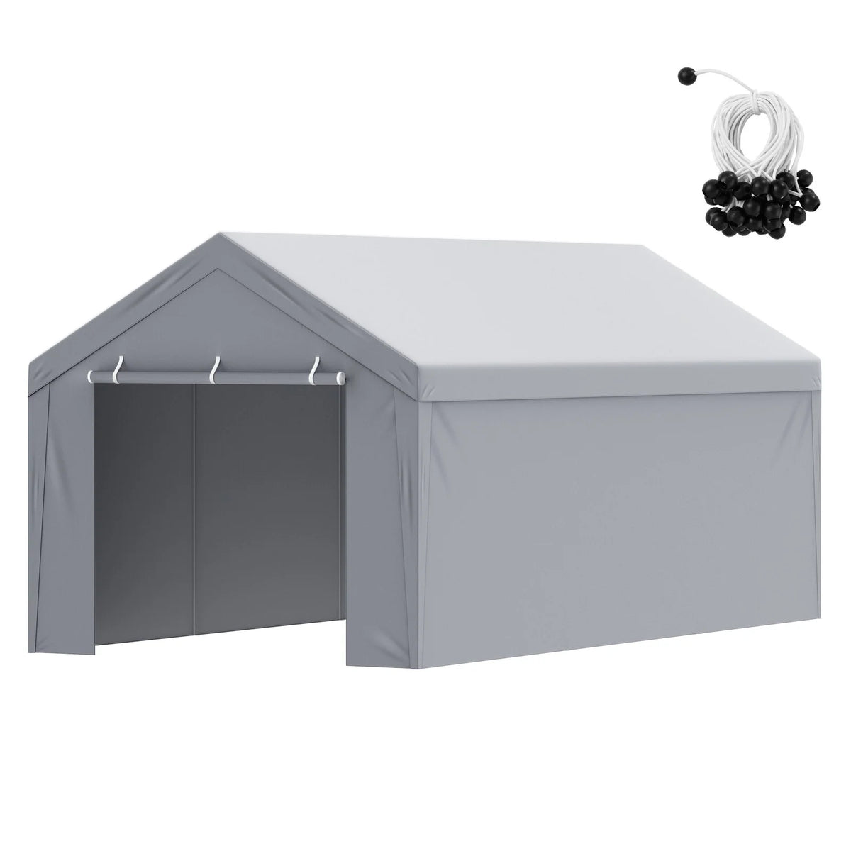 VEVOR Carport Replacement Canopy Cover Top + Side Wall 10 x 20 ft, Garage Tent Shelter Tarp Heavy-Duty Waterproof & UV Protected, Easy Installation with Ball Bungees,Grey (Frame Not Included) - View 8