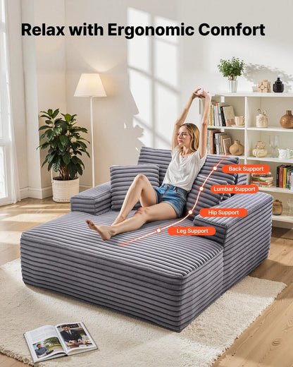 VEVOR Chaise Lounge Chair, 48 in Boneless Chaise Lounge Indoor, Modern Upholstered Oversized Reading Chair with Throw Pillows & Armrests, Sofa Couch Deep Seat Sleeper for Living Room, Bedroom, Balcony