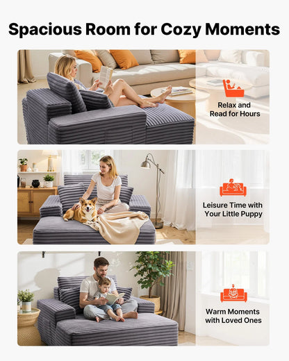 VEVOR Chaise Lounge Chair, 48 in Boneless Chaise Lounge Indoor, Modern Upholstered Oversized Reading Chair with Throw Pillows & Armrests, Sofa Couch Deep Seat Sleeper for Living Room, Bedroom, Balcony - View 5
