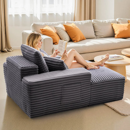 VEVOR Chaise Lounge Chair, 48 in Boneless Chaise Lounge Indoor, Modern Upholstered Oversized Reading Chair with Throw Pillows & Armrests, Sofa Couch Deep Seat Sleeper for Living Room, Bedroom, Balcony - View 7