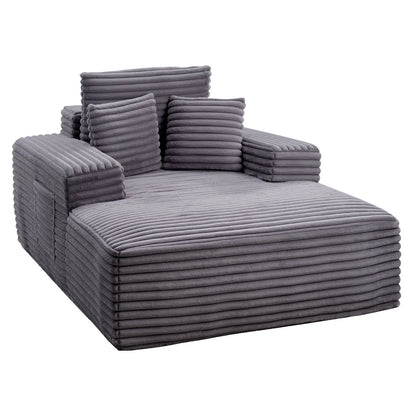 VEVOR Chaise Lounge Chair, 54 in Boneless Chaise Lounge Indoor, Modern Upholstered Oversized Reading Chair with Throw Pillows & Armrests, Sofa Couch Deep Seat Sleeper for Living Room, Bedroom, Grey - View 8