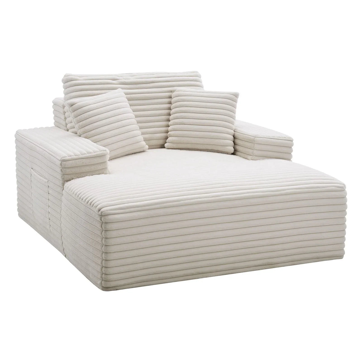 VEVOR Chaise Lounge Chair, 54 in Boneless Chaise Lounge Indoor, Modern Upholstered Oversized Reading Chair with Throw Pillows & Armrests, Sofa Couch Deep Seat Sleeper for Living Room, Bedroom, Beige - View 8