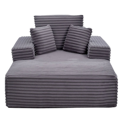 VEVOR Chaise Lounge Chair, 54 in Boneless Chaise Lounge Indoor, Modern Upholstered Oversized Reading Chair with Throw Pillows & Armrests, Sofa Couch Deep Seat Sleeper for Living Room, Bedroom, Grey - View 10