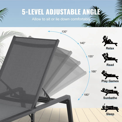 VEVOR Chaise Lounge Chair Outdoor Patio Lounge Chair Adjustable 5-Position 2 pcs - View 4