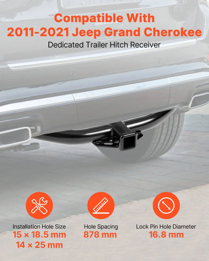 VEVOR Class 3 Trailer Hitch, 2-Inch Receiver, Compatible with 2011-2021 Jeep Grand Cherokee, Q345B Steel Tube Frame, Multi-Fit Hitch to Receive Ball Mount, Cargo Carrier, Bike Rack, Tow Hook, Black - View 2