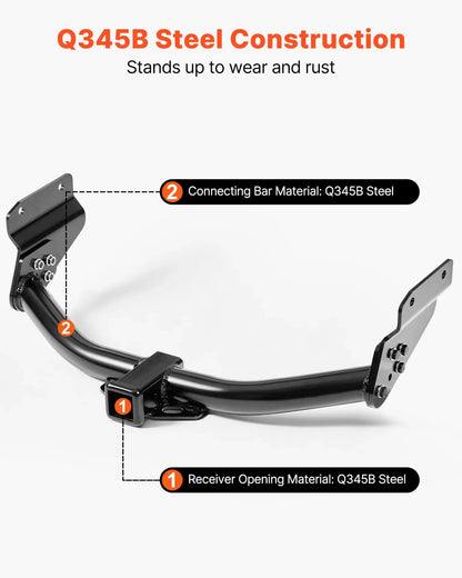 VEVOR Class 3 Trailer Hitch, 2-Inch Receiver, Compatible with 2011-2021 Jeep Grand Cherokee, Q345B Steel Tube Frame, Multi-Fit Hitch to Receive Ball Mount, Cargo Carrier, Bike Rack, Tow Hook, Black - View 4