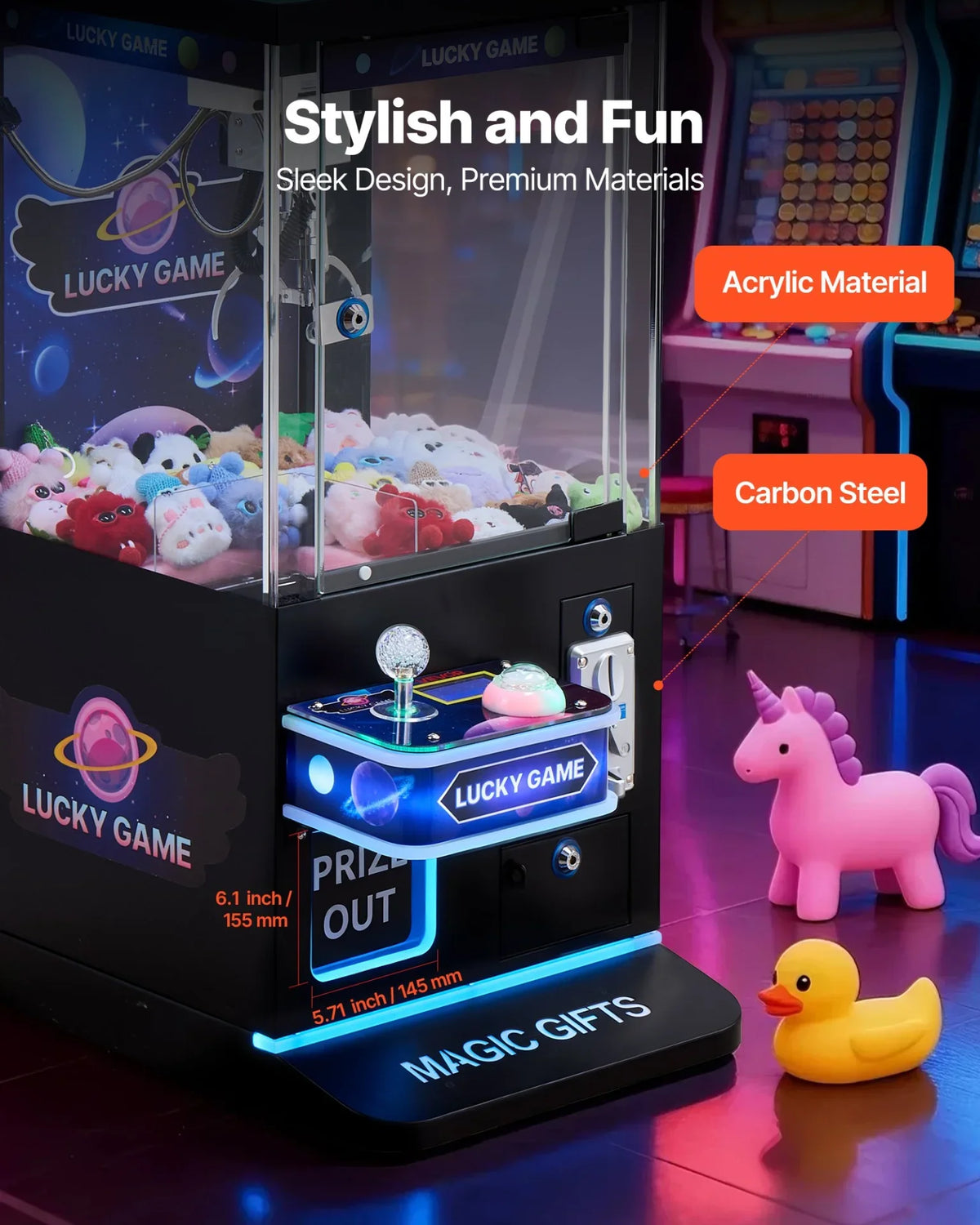 VEVOR Claw Crane Machine, Medium-Sized Arcade Game Machine with Claw + Grabber Double-Layer, Light & Sound, Toy Candy Grabber Prize Dispenser Vending Toy, for Commercial Home Cinema, Black Purple - View 5