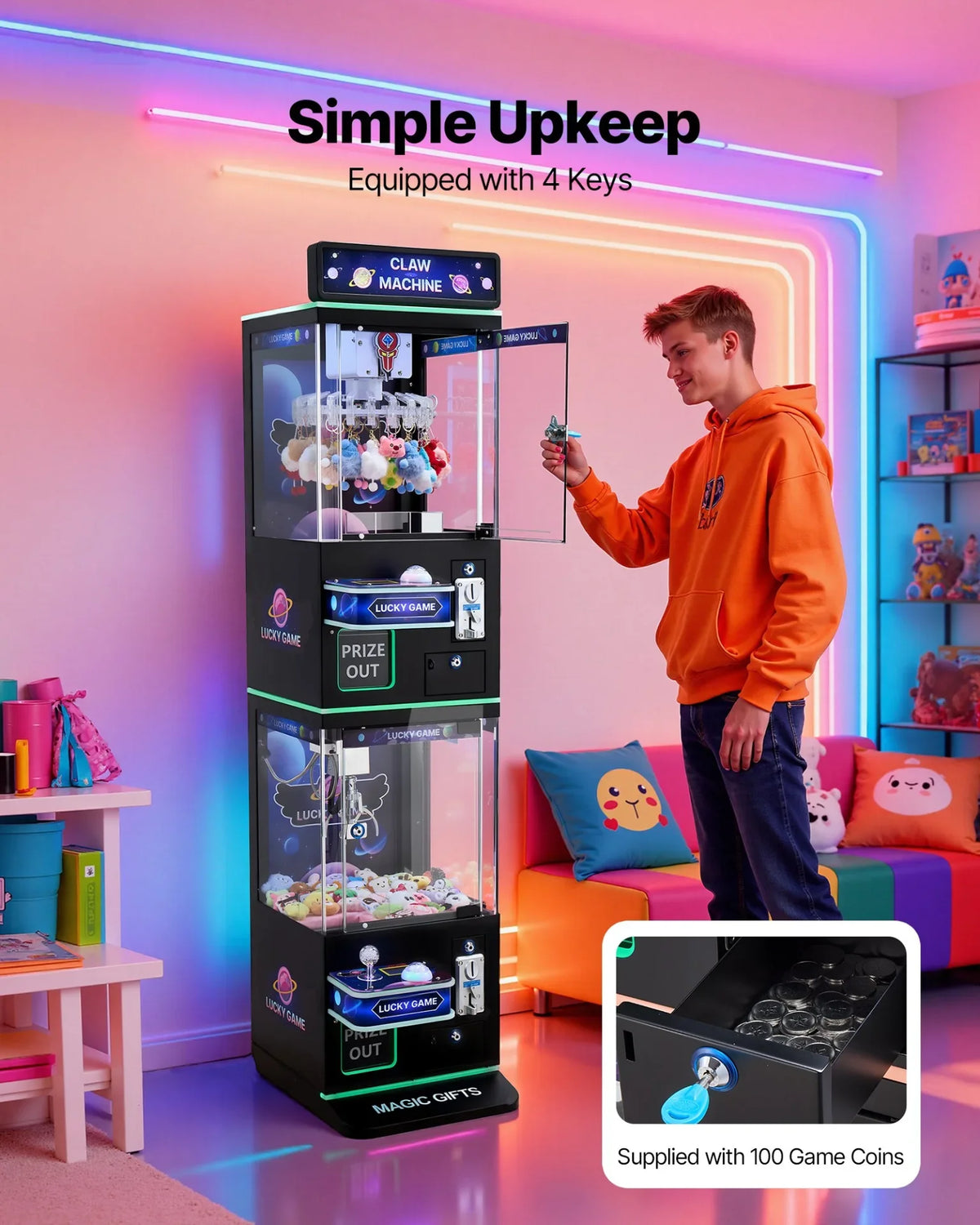 VEVOR Claw Crane Machine, Medium-Sized Arcade Game Machine with Claw + Grabber Double-Layer, Light & Sound, Toy Candy Grabber Prize Dispenser Vending Toy, for Commercial Home Cinema, Black Purple - View 6