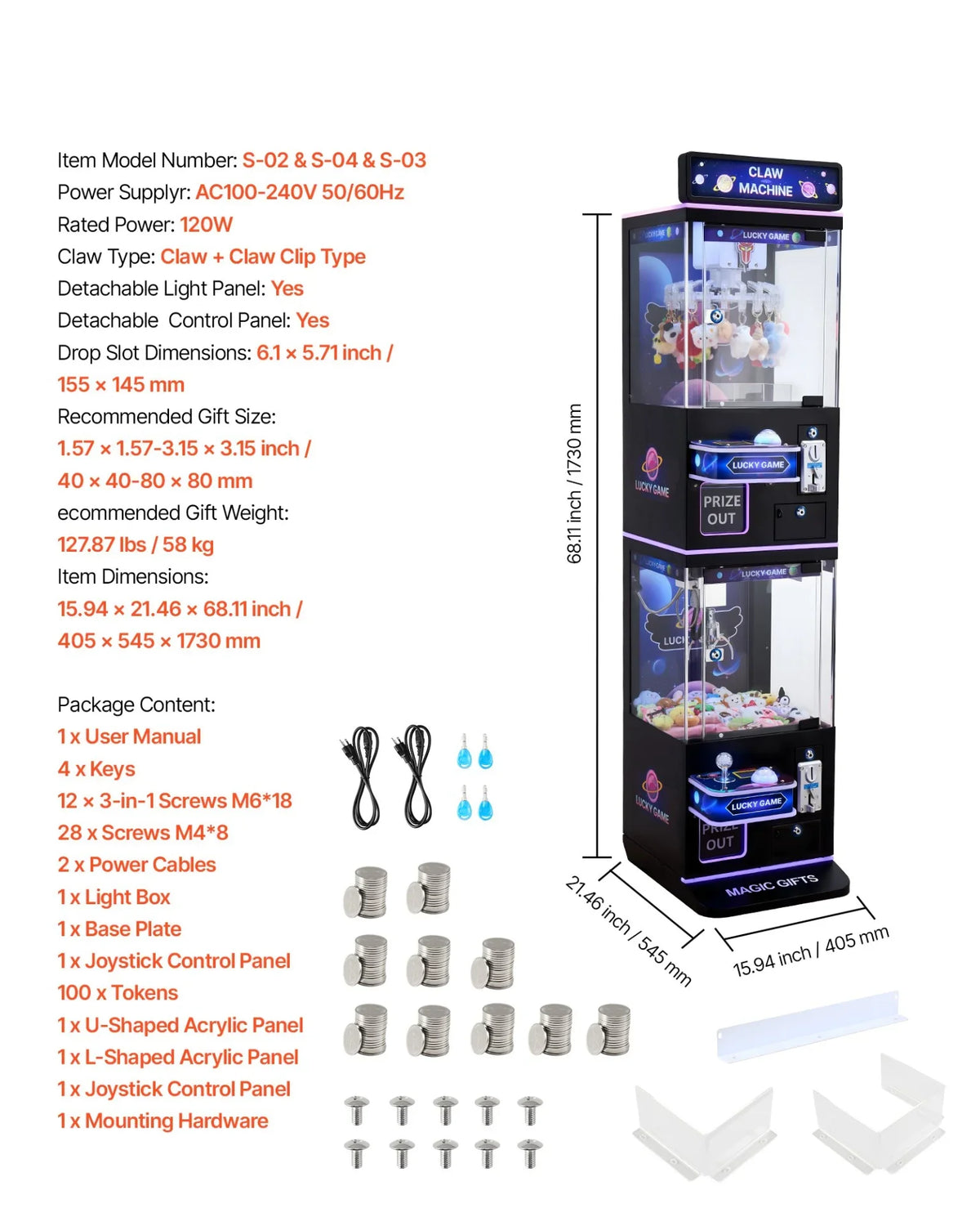 VEVOR Claw Crane Machine, Medium-Sized Arcade Game Machine with Claw + Grabber Double-Layer, Light & Sound, Toy Candy Grabber Prize Dispenser Vending Toy, for Commercial Home Cinema, Black Purple - View 7