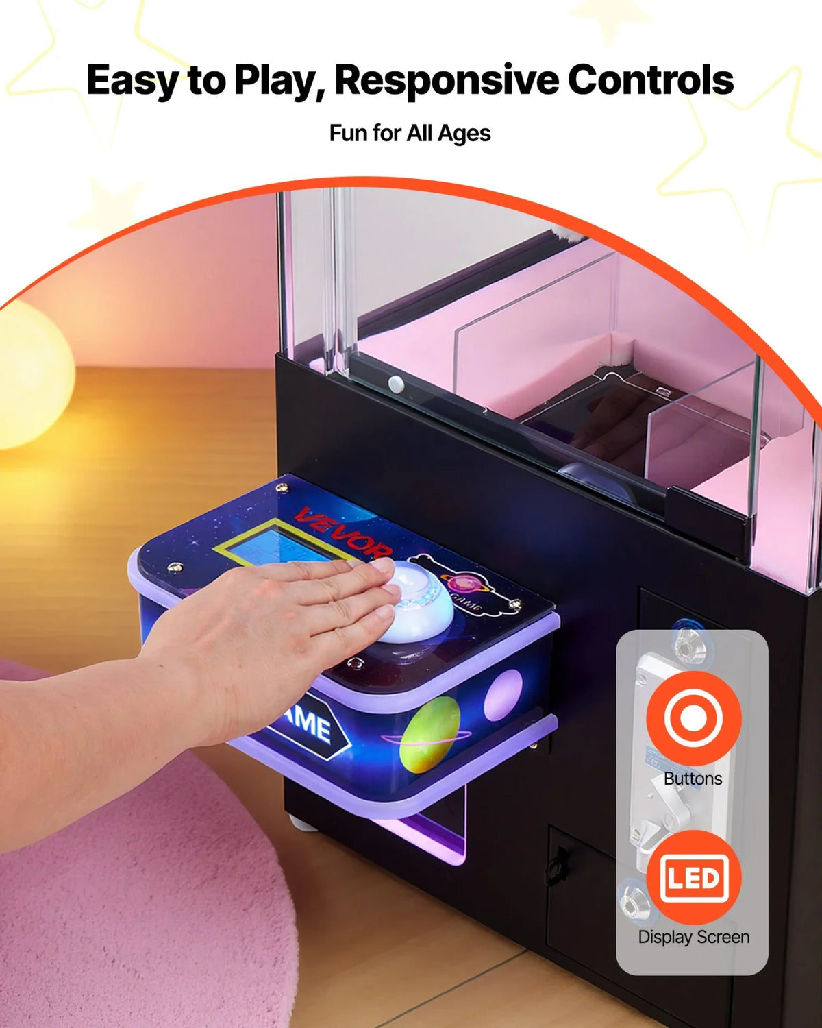 VEVOR Claw Crane Machine, Medium-Sized Arcade Game Machine with Light & Sound, Adjustable Difficulty, Precise Toy Candy Grabber Prize Dispenser Vending Toy, for Commercial Home Cinema, Black Purple - View 4