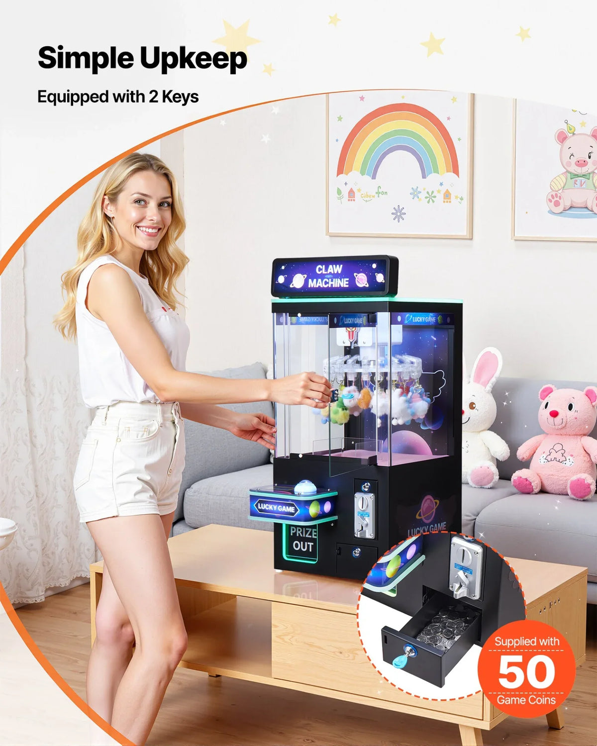 VEVOR Claw Crane Machine, Medium-Sized Arcade Game Machine with Light & Sound, Adjustable Difficulty, Precise Toy Candy Grabber Prize Dispenser Vending Toy, for Commercial Home Cinema, Black Purple - View 6