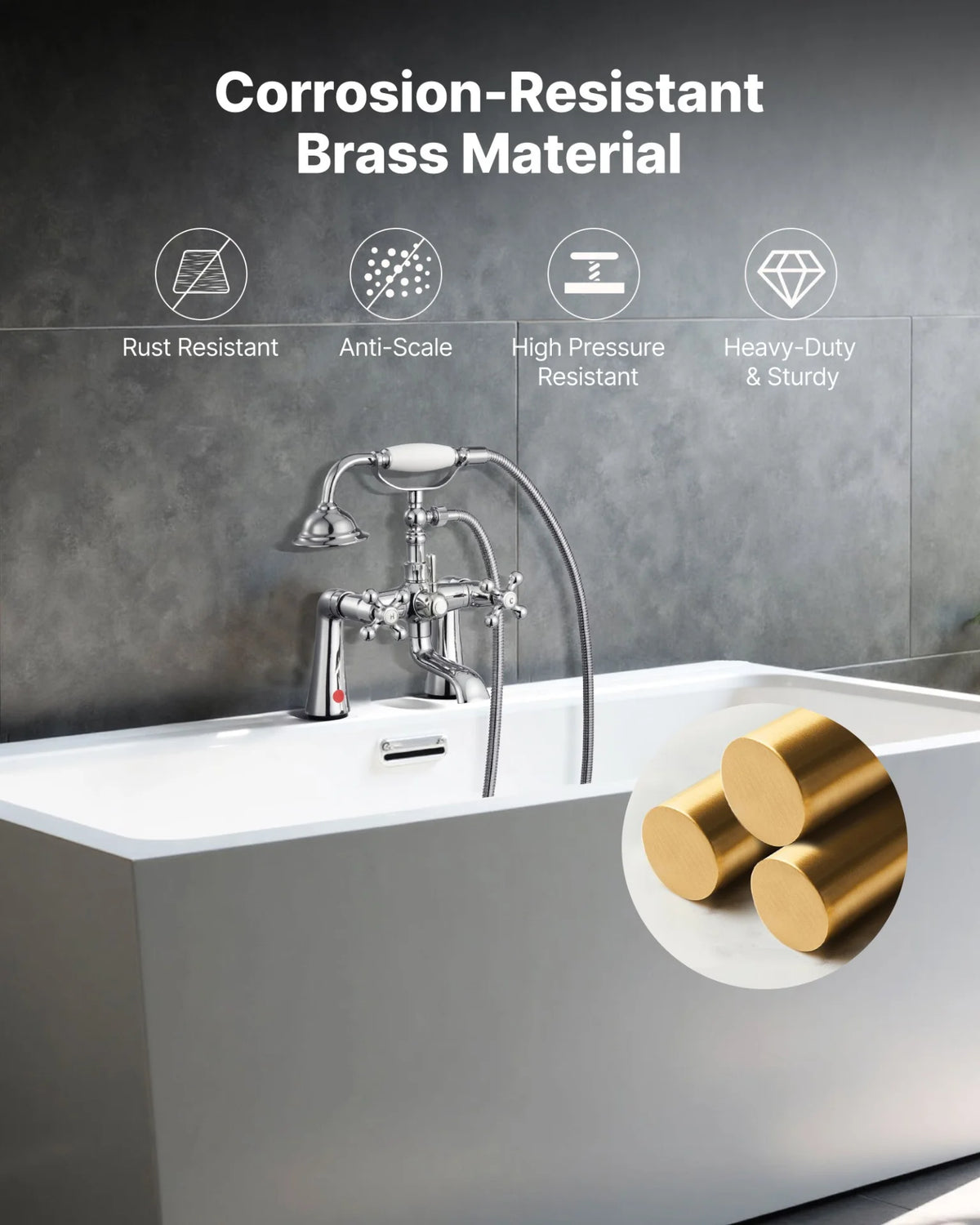 VEVOR Clawfoot Tub Faucet, Deck Mount Bathtub Faucets with Handheld Shower, Vintage Polished Chrome Clawfoot Tub Filler Faucet Shower Kit with 360° Rotation Spout & 59-inch Long Hose for Bathtubs - View 4