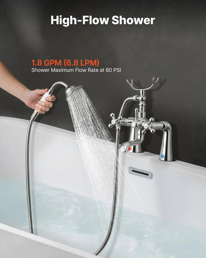 VEVOR Clawfoot Tub Faucet, Deck Mount Bathtub Faucets with Handheld Shower, Vintage Polished Chrome Clawfoot Tub Filler Faucet Shower Kit with 360° Rotation Spout & 59-inch Long Hose for Bathtubs - View 6