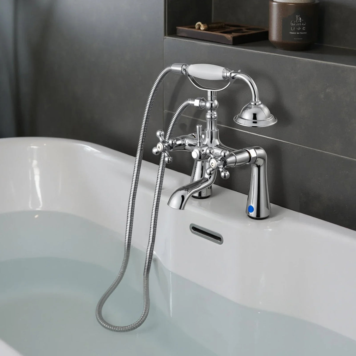 VEVOR Clawfoot Tub Faucet, Deck Mount Bathtub Faucets with Handheld Shower, Vintage Polished Chrome Clawfoot Tub Filler Faucet Shower Kit with 360° Rotation Spout & 59-inch Long Hose for Bathtubs - View 7