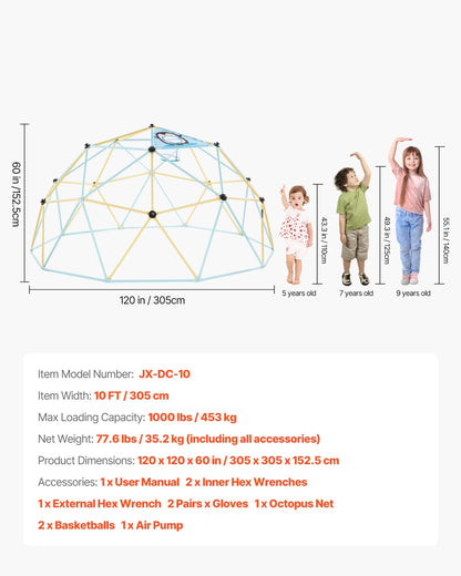 VEVOR Climbing Dome 10FT Geometric Dome Climber 1000LBS Loading Kids Jungle Gym - View 8