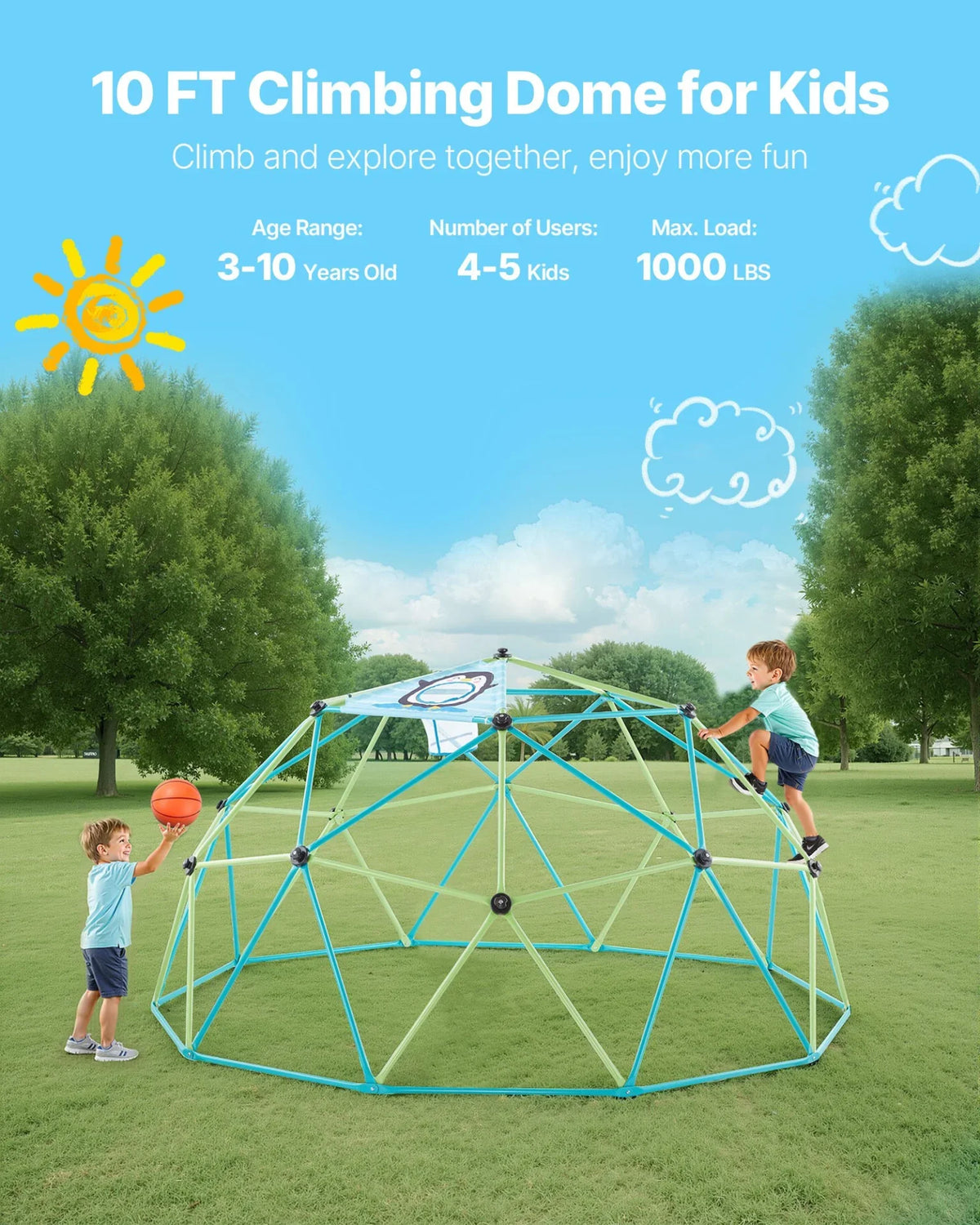 VEVOR Climbing Dome 10FT Geometric Dome Climber Jungle Gym 1000LBS Max Loading - View 2
