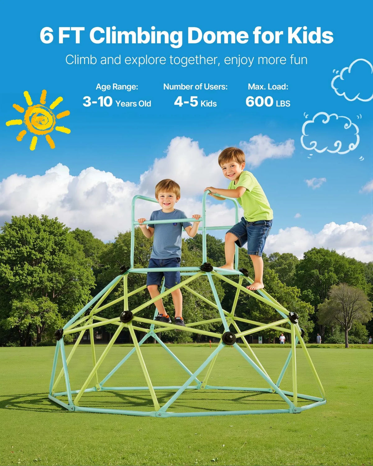 VEVOR Climbing Dome 6FT Geometric Dome Climber 600LBS Loading Kids Jungle Gym