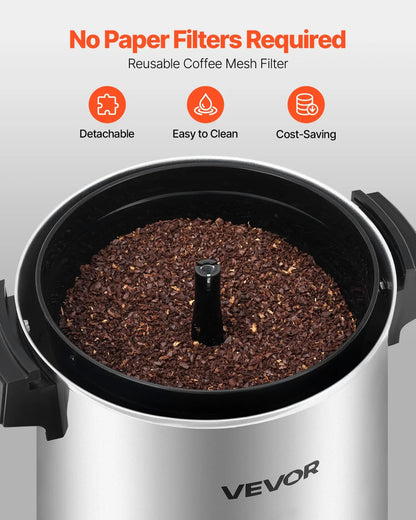 VEVOR Commercial Coffee Urn, 30 Cup 152oz Hot Beverage Dispenser with Dripless Faucet, 1090W Quick-Brewing Coffee Maker, Automatic Temperature Control, for Catering, Party, Church & Restaurant - View 2