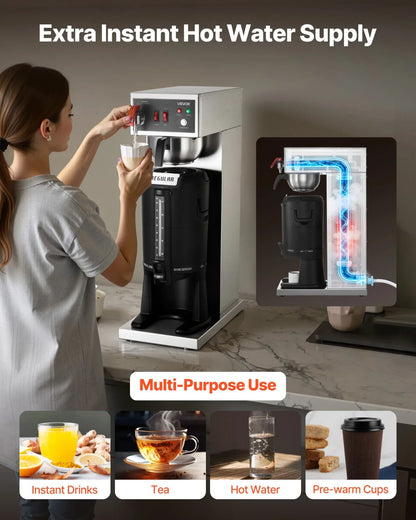 VEVOR Commercial Drip Coffee Maker, 16-17 Cups Machine with 2.5 L Thermal Carafe, Keep Warm for 4 Hours, Stainless Steel Brewer with Auto Water Filling, for Restaurant, Office, Coffee Shop & Home - View 3