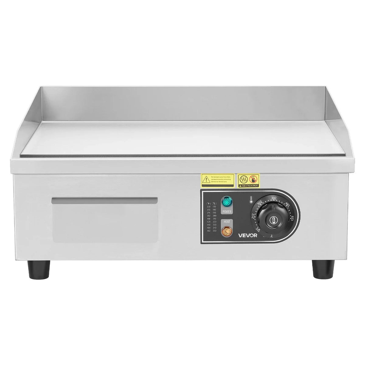 VEVOR Commercial Electric Griddle, 17.72 x 11.81 inch, 1750W, 122-570°F Adjustable Temp Control, Stainless Steel Countertop Flat Top Grill with 2 Spatulas, 2 Brushes, and 4 Foot Pads, for Steak - View 9
