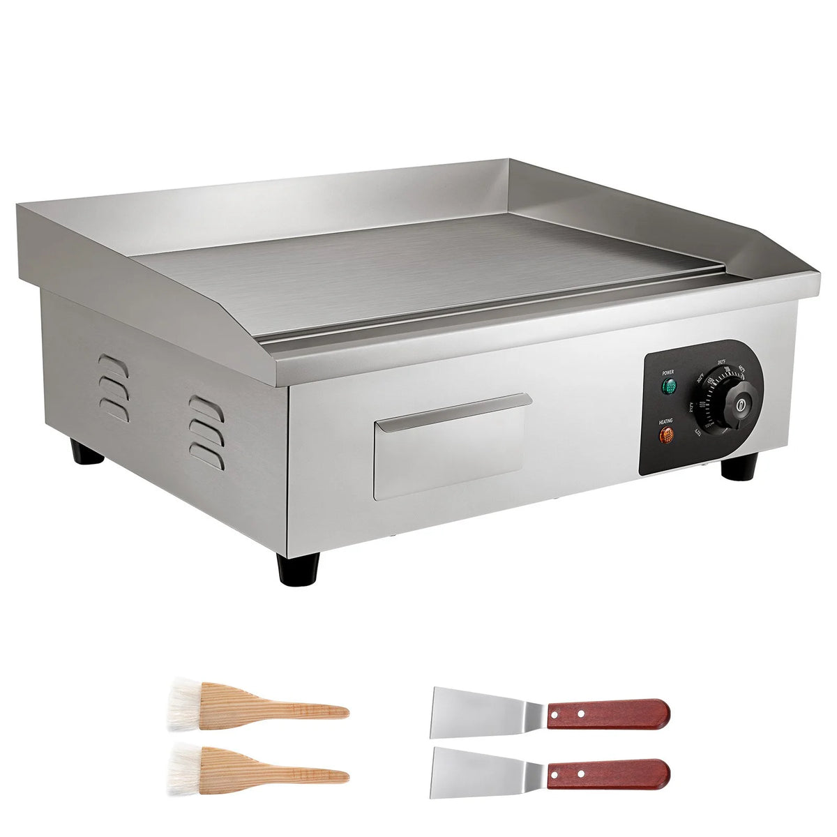 VEVOR Commercial Electric Griddle, 1750W, 122-570°F Adjustable Temp Control, Stainless Steel Countertop Flat Top Grill with 2 Spatulas, 2 Brushes and 4 Foot Pads, for Steak, Pancake - View 8