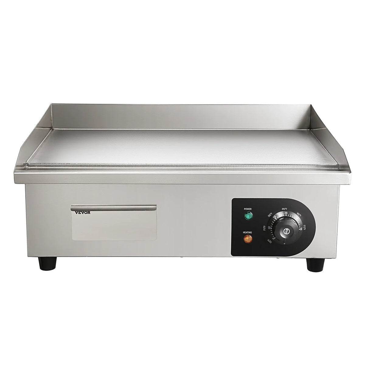 VEVOR Commercial Electric Griddle, 1750W, 122-570°F Adjustable Temp Control, Stainless Steel Countertop Flat Top Grill with 2 Spatulas, 2 Brushes and 4 Foot Pads, for Steak, Pancake - View 9