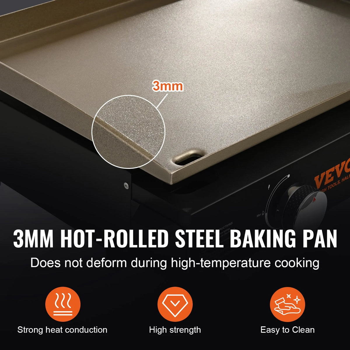 VEVOR Commercial Griddle, 22.4" Heavy Duty Manual Flat Top Griddle, Countertop Gas Grill with Non-Stick Cooking Plate, Countertop Gas Griddle, H-Shaped Burner Restaurant Portable Grill, 13,000 BTU - View 2