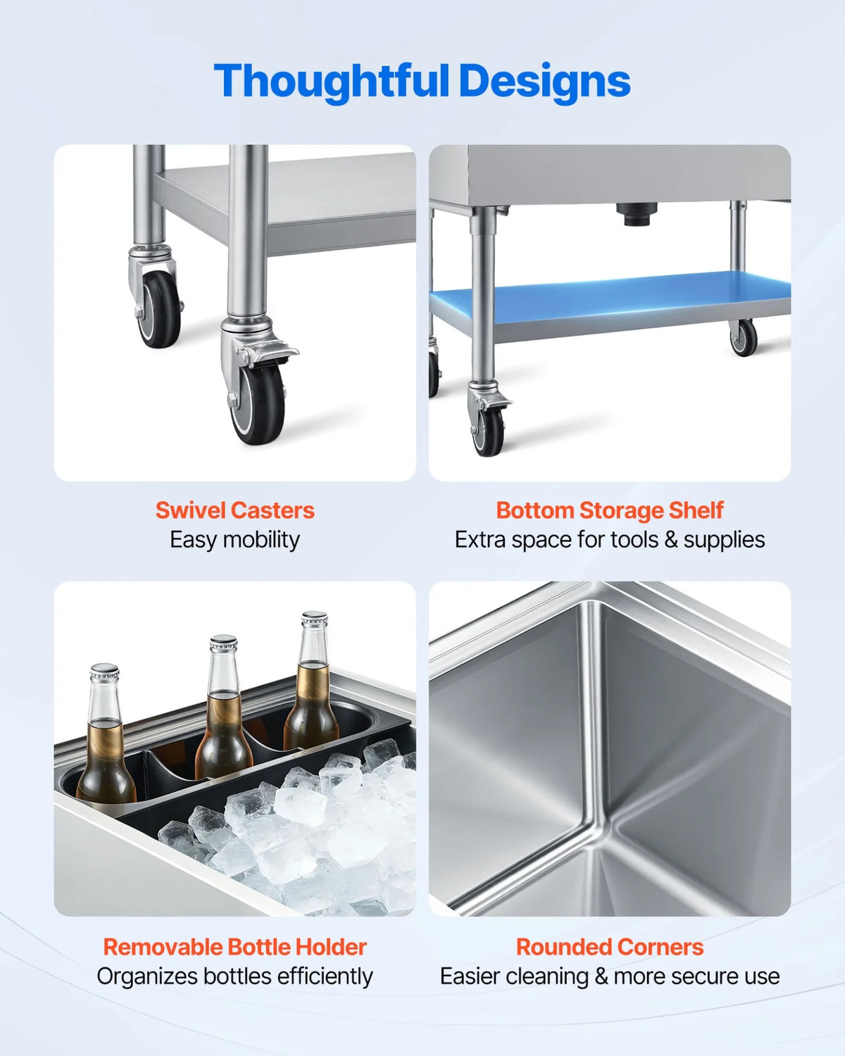 VEVOR Commercial Ice Bin, 100.7 Qt Max Capacity, 36 x 19 x 35 Inch Stainless Steel Ice Chest with Sliding Lid and Bottle Holders, Cooler Cart Cocktail Unit for Bar Restaurant Pub, NSF Certified - View 4